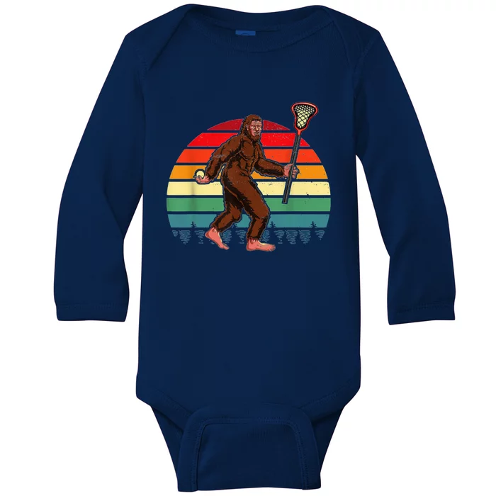 Funny Bigfoot Lacrosse Lax Sasquatch Lacrosse Team Player Baby Long Sleeve Bodysuit