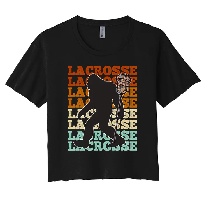 Funny Bigfoot Lacrosse Lax Sasquatch Lacrosse Team Player Women's Crop Top Tee