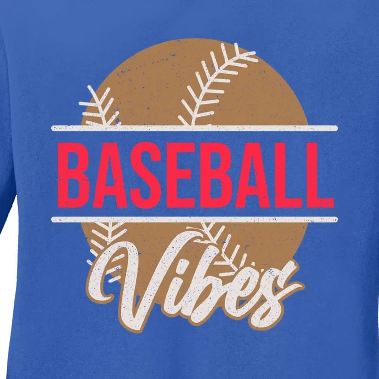 Fun Baseball Lover Novelty Graphic Art Baseball Vibes Gift Ladies Long Sleeve Shirt