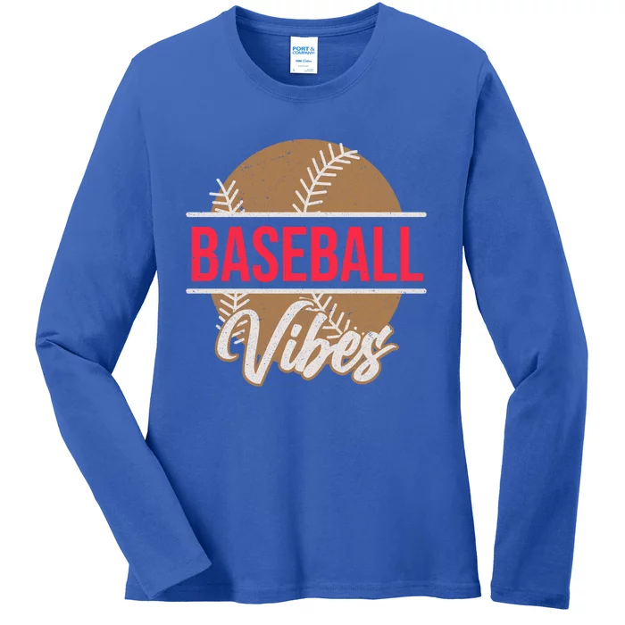 Fun Baseball Lover Novelty Graphic Art Baseball Vibes Gift Ladies Long Sleeve Shirt