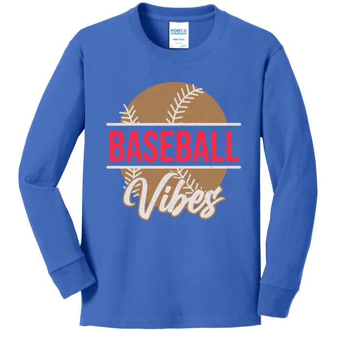 Fun Baseball Lover Novelty Graphic Art Baseball Vibes Gift Kids Long Sleeve Shirt