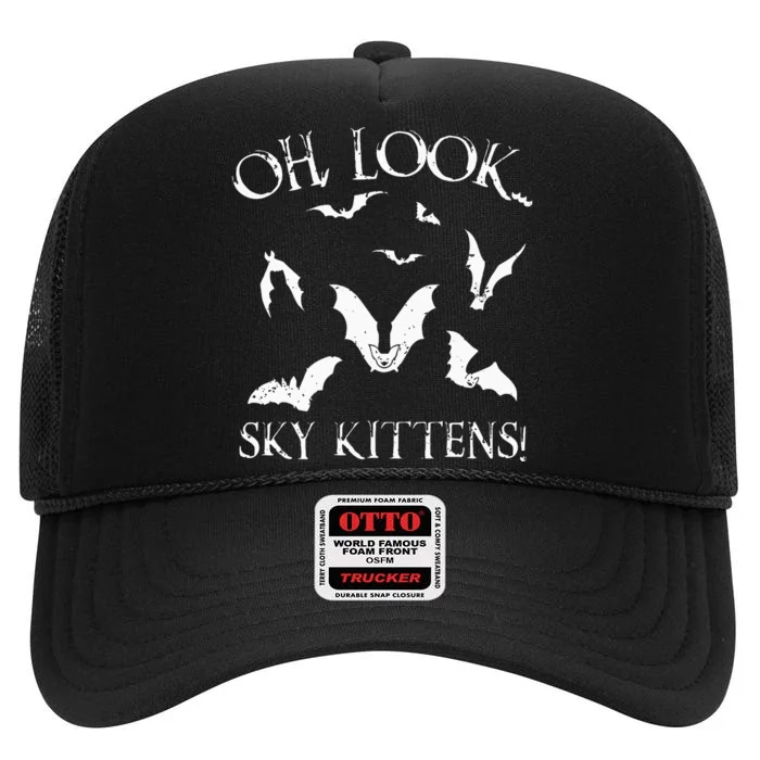 Funny Bat Lover Gift For Men Women Cool Sky Kittens Horror High Crown Mesh Trucker Hat