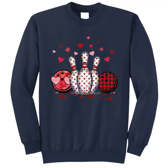 Funny Bowling Lovers Hearts Buffalo Plaid Valentine's Day Sweatshirt