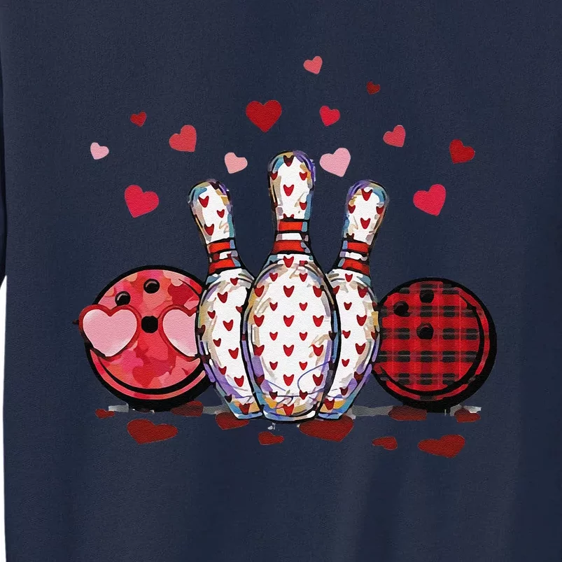 Funny Bowling Lovers Hearts Buffalo Plaid Valentine's Day Tall Sweatshirt