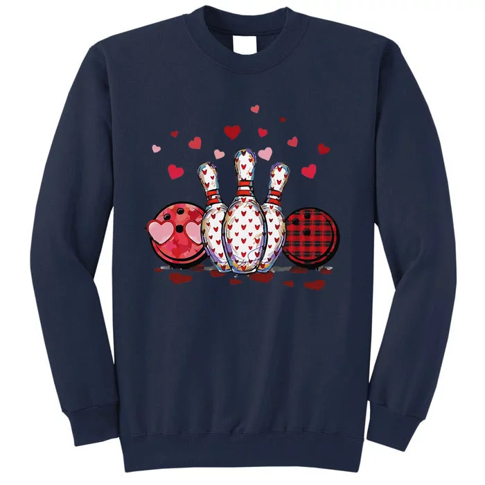 Funny Bowling Lovers Hearts Buffalo Plaid Valentine's Day Tall Sweatshirt