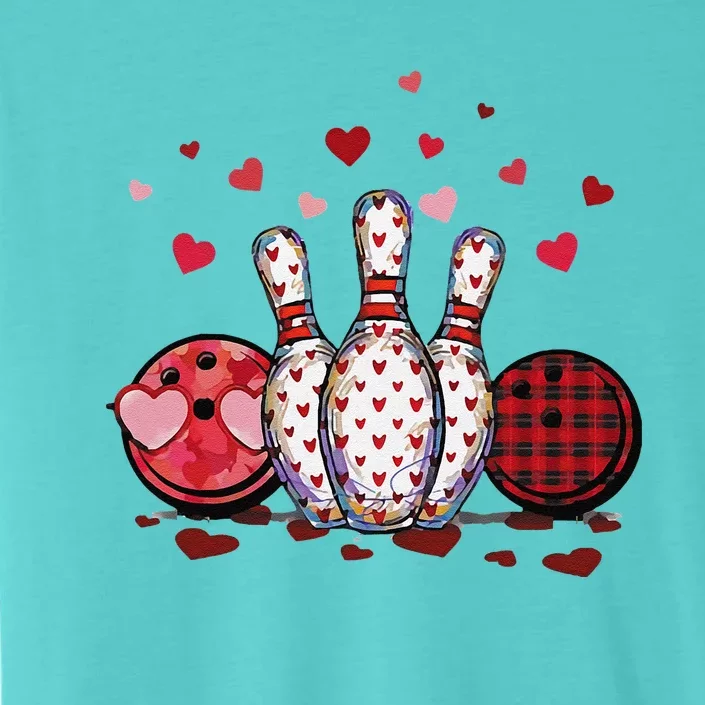 Funny Bowling Lovers Hearts Buffalo Plaid Valentine's Day ChromaSoft Performance T-Shirt