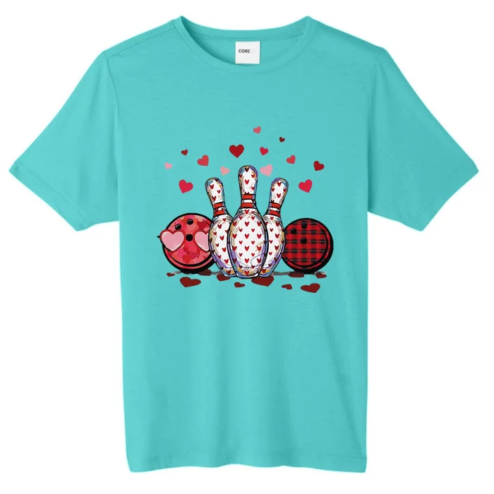 Funny Bowling Lovers Hearts Buffalo Plaid Valentine's Day ChromaSoft Performance T-Shirt