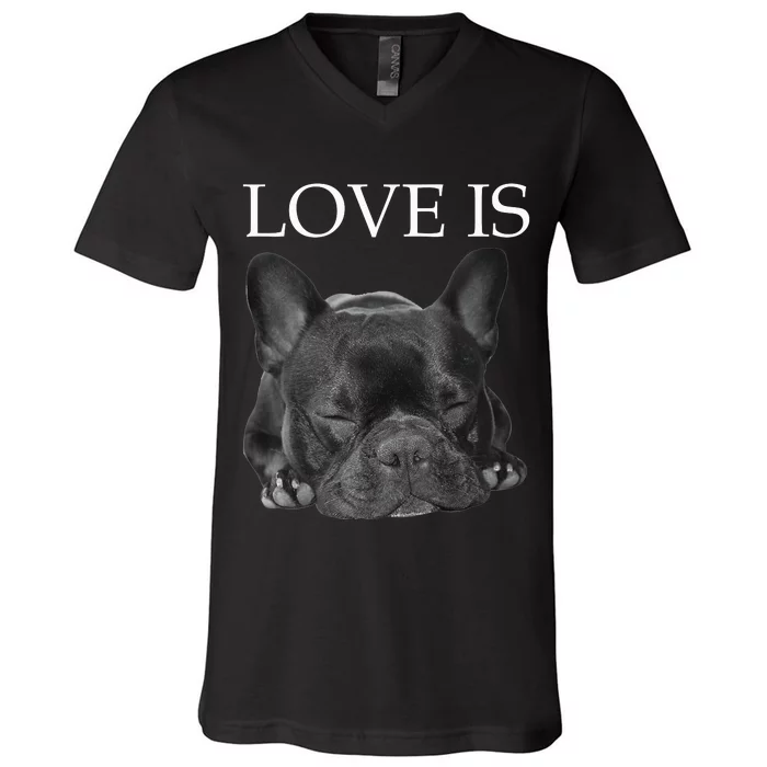 French Bulldog Love Is Cute Frenchie Dog Mom Gifts V-Neck T-Shirt