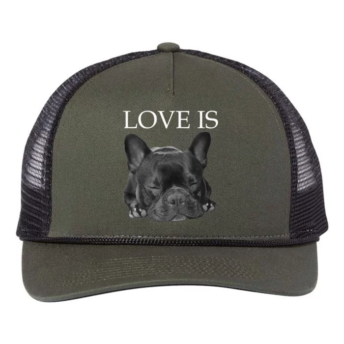 French Bulldog Love Is Cute Frenchie Dog Mom Gifts Retro Rope Trucker Hat Cap