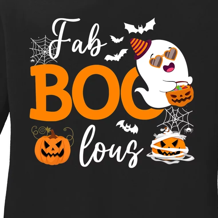 Fab Boo Lous Cute Ghost Halloween Ladies Long Sleeve Shirt