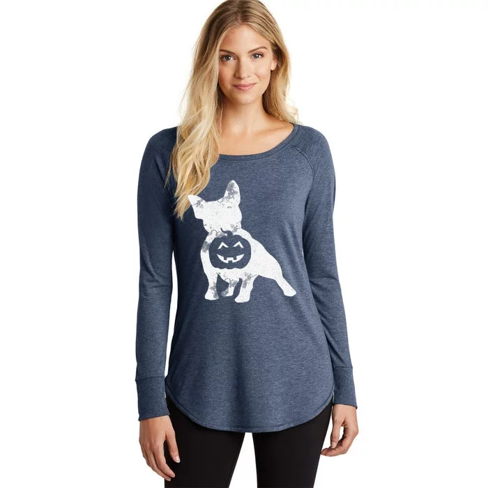 French Bulldog Lazy Halloween Costume Cute Frenchie Pumpkin Women's Perfect Tri Tunic Long Sleeve Shirt