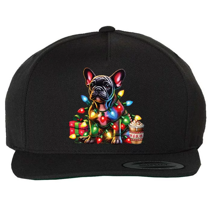 French Bulldog Lovers Xmas Reindeer Antler Christmas Lights Wool Snapback Cap