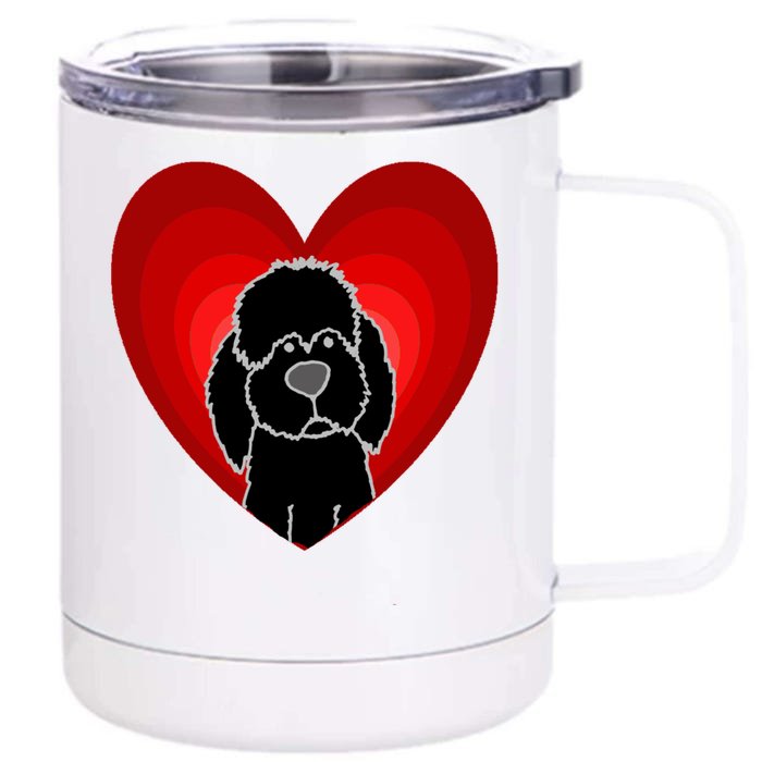 Funny Black Labradoodle Dog Love Heart Front & Back 12oz Stainless Steel Tumbler Cup