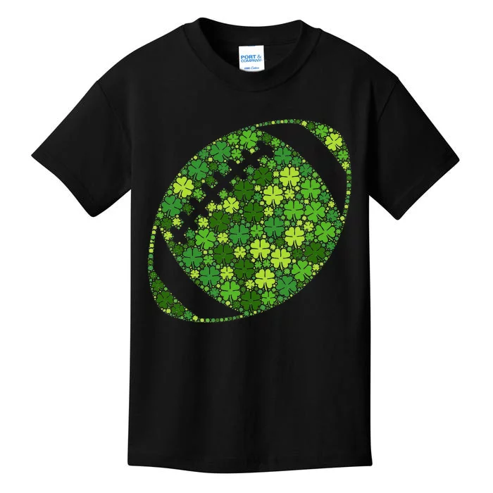 Football Ball Lucky Green Shamrock Clover St Patricks Day Kids T-Shirt