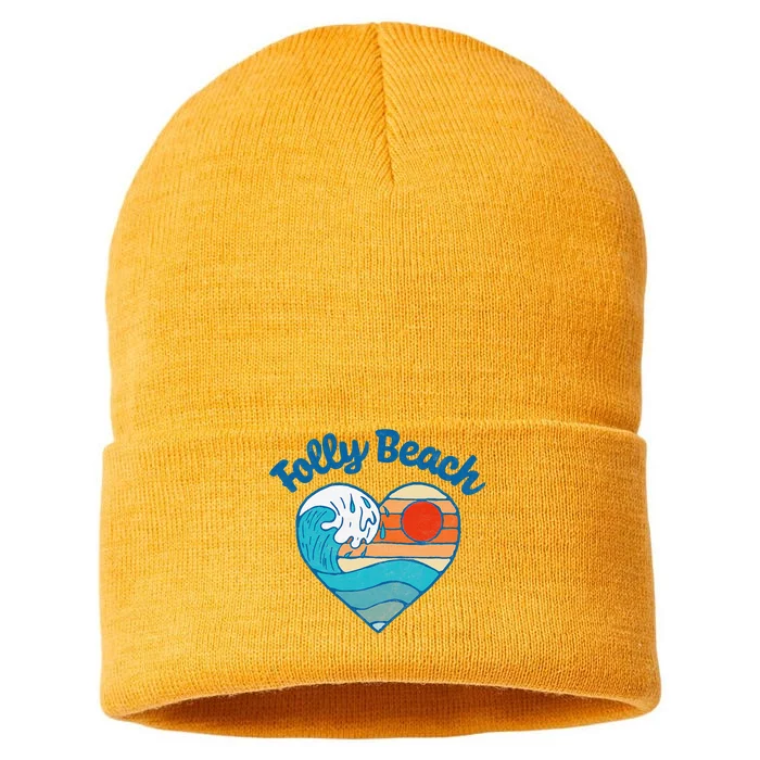 Folly Beach Lover Retro Heart Surf & Wave Sustainable Knit Beanie