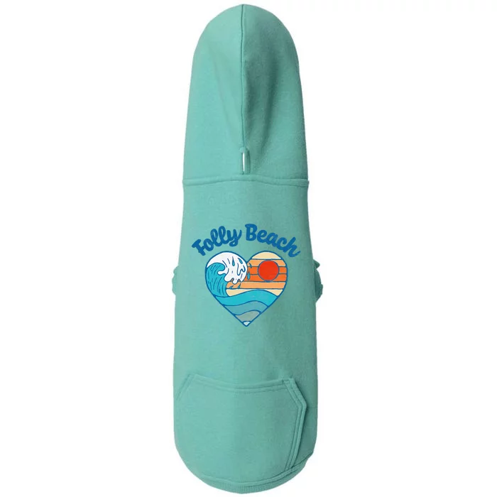 Folly Beach Lover Retro Heart Surf & Wave Doggie 3-End Fleece Hoodie