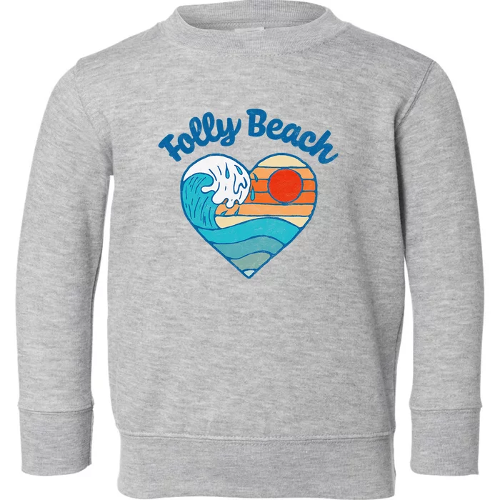 Folly Beach Lover Retro Heart Surf & Wave Toddler Sweatshirt