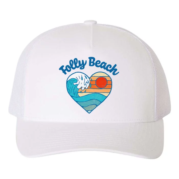 Folly Beach Lover Retro Heart Surf & Wave Yupoong Adult 5-Panel Trucker Hat