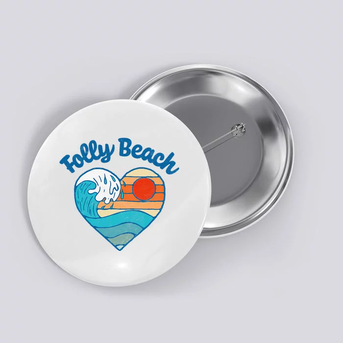 Folly Beach Lover Retro Heart Surf & Wave Button