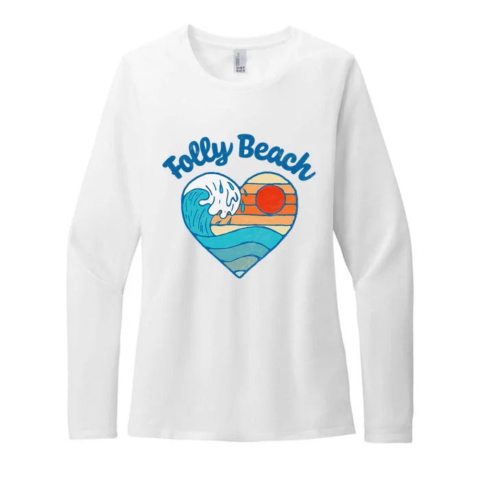 Folly Beach Lover Retro Heart Surf & Wave Womens CVC Long Sleeve Shirt