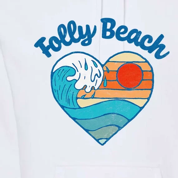 Folly Beach Lover Retro Heart Surf & Wave Premium Hoodie