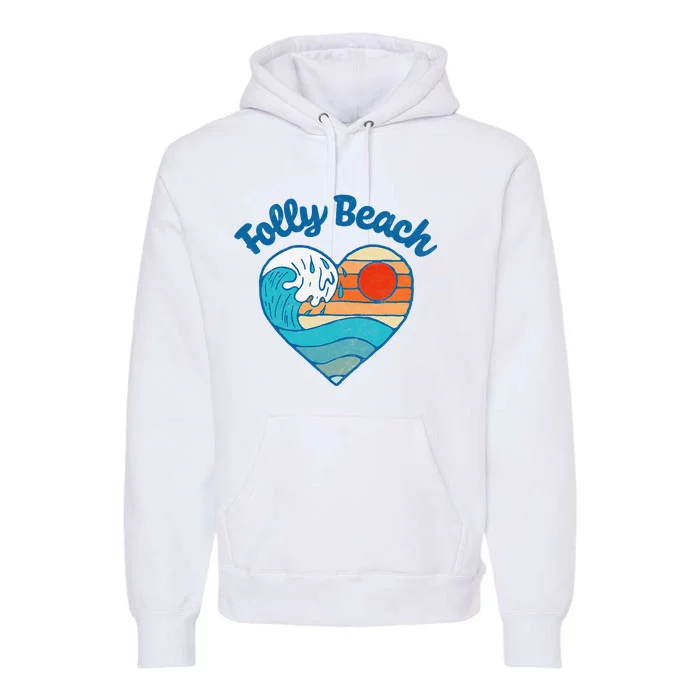 Folly Beach Lover Retro Heart Surf & Wave Premium Hoodie