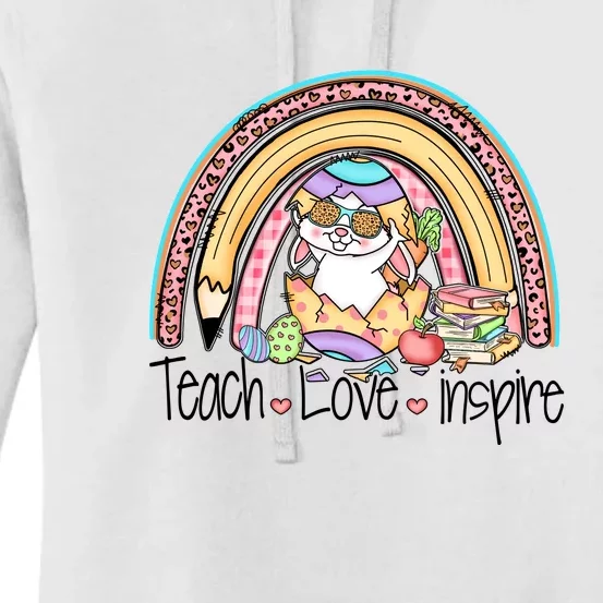 Funny BunnyTeach Love Inspire Rainbow Easter Day Gift Women's Pullover Hoodie