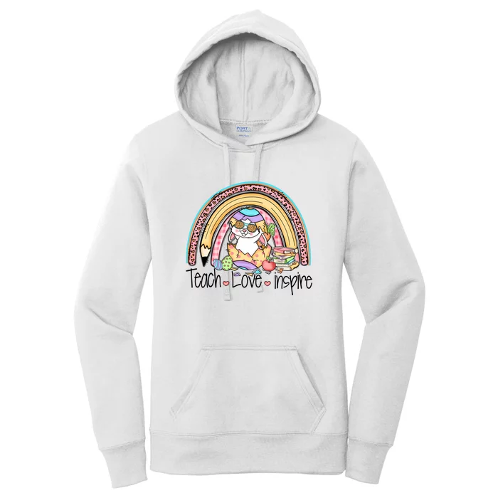 Funny BunnyTeach Love Inspire Rainbow Easter Day Gift Women's Pullover Hoodie