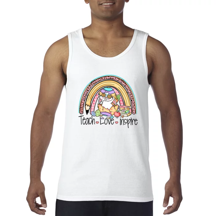 Funny BunnyTeach Love Inspire Rainbow Easter Day Gift Tank Top