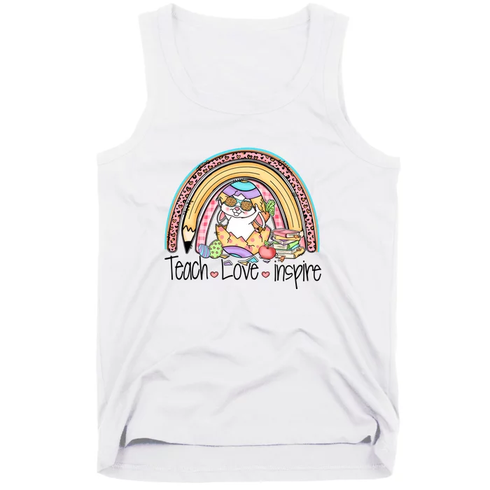 Funny BunnyTeach Love Inspire Rainbow Easter Day Gift Tank Top