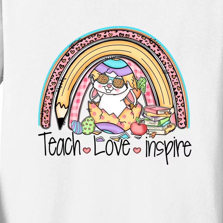 Funny BunnyTeach Love Inspire Rainbow Easter Day Gift Kids Long Sleeve Shirt