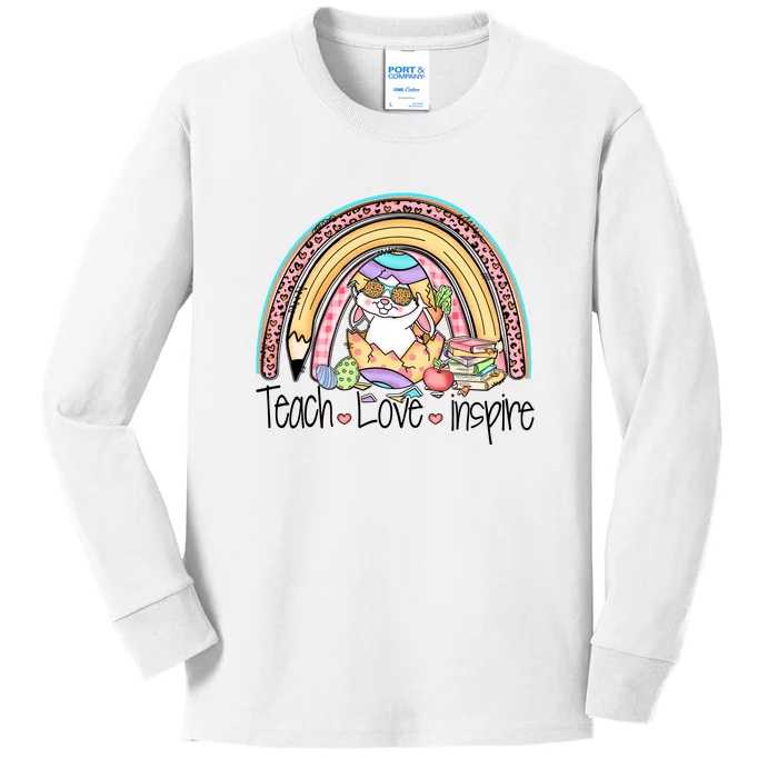 Funny BunnyTeach Love Inspire Rainbow Easter Day Gift Kids Long Sleeve Shirt