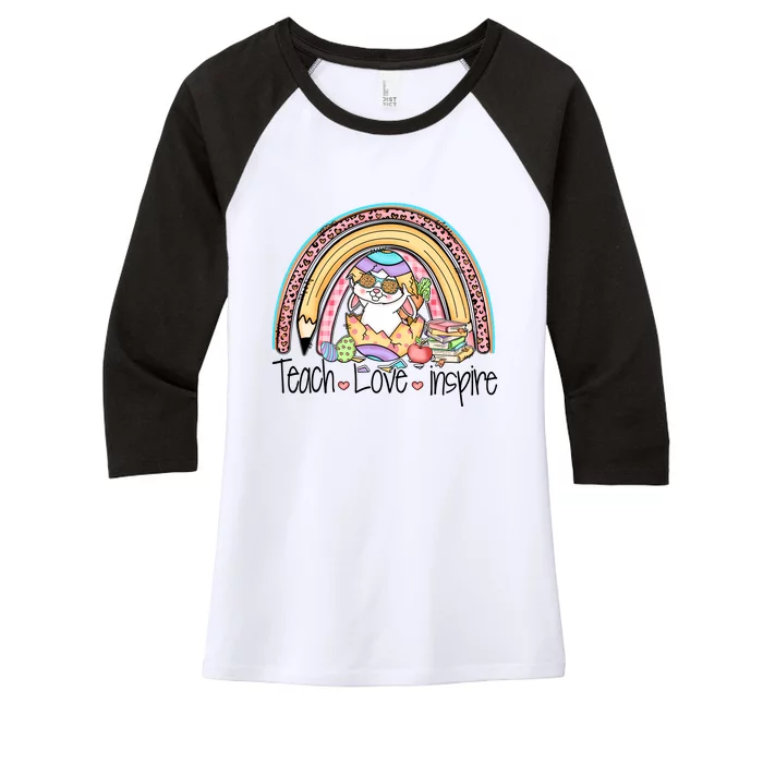 Funny BunnyTeach Love Inspire Rainbow Easter Day Gift Women's Tri-Blend 3/4-Sleeve Raglan Shirt