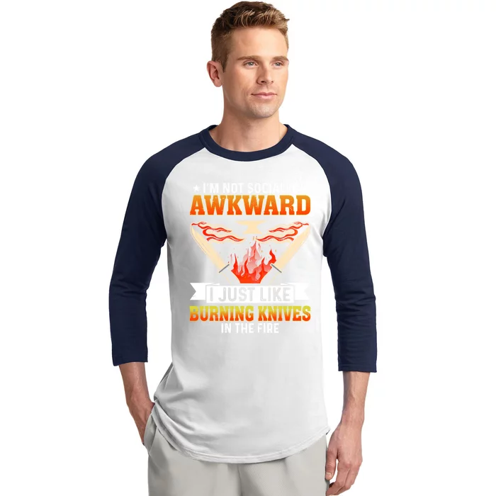 Funny Bladesmithing Lover Burning Knives In The Fire Cute Gift Baseball Sleeve Shirt