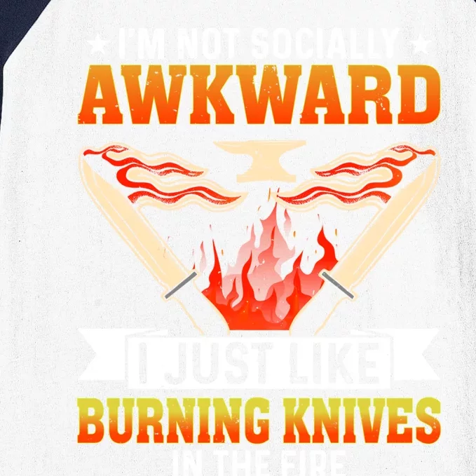 Funny Bladesmithing Lover Burning Knives In The Fire Cute Gift Baseball Sleeve Shirt