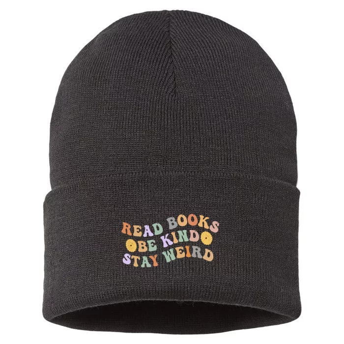 Funny Book Lover Groovy Read Books Be Kind Stay Weird Sustainable Knit Beanie