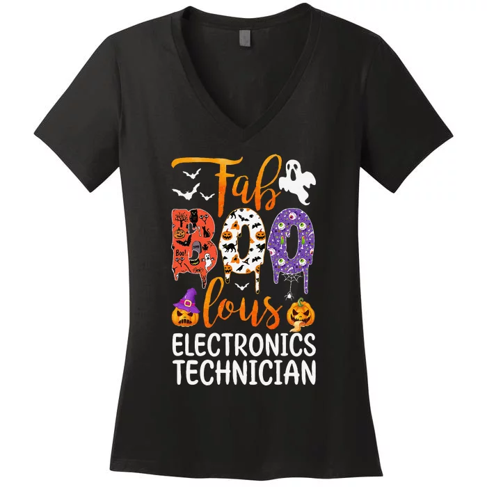 Fab Boo Lous Electronics Technician Boo Ghost Halloween Women's V-Neck T-Shirt