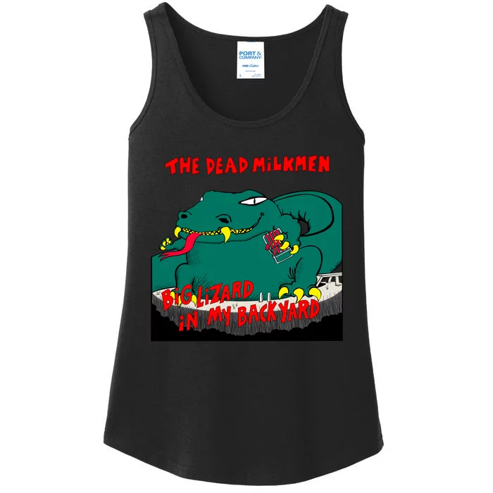 Funny Big Lizard In Backyard New Vector Design Ladies Essential Tank