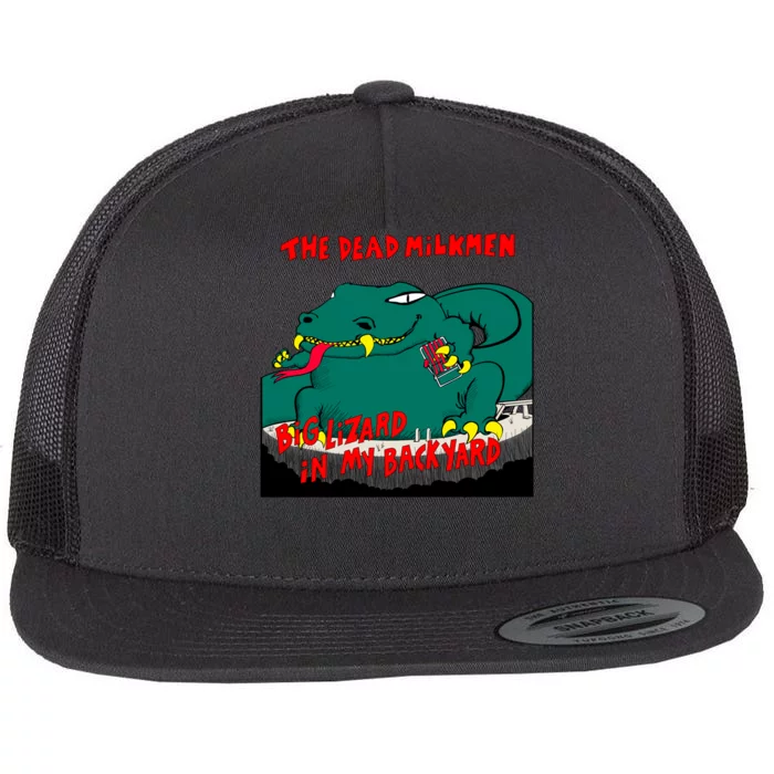 Funny Big Lizard In Backyard New Vector Design Flat Bill Trucker Hat