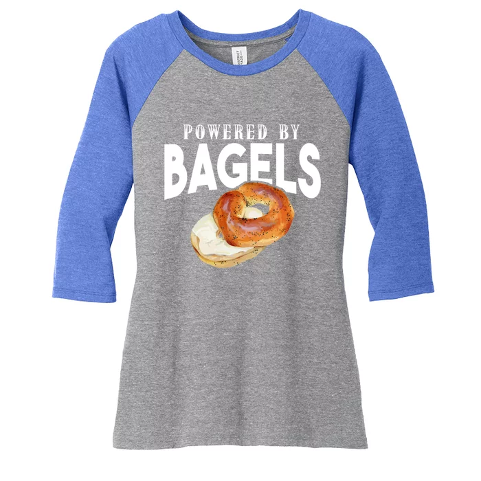 Funny Bagel Lover Funny Gift Powered By Bagels Gift Women's Tri-Blend 3/4-Sleeve Raglan Shirt