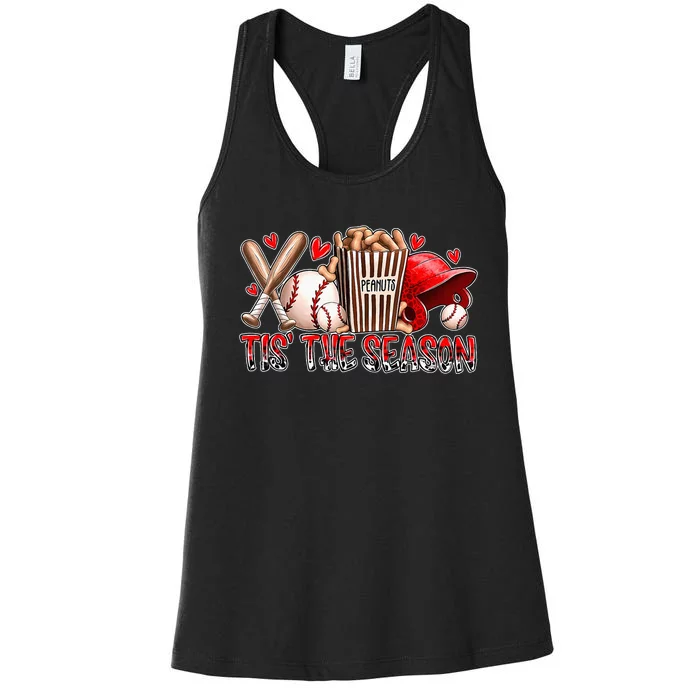 Funny Baseball Lover Tis The Season Baseball Mom Game Day Women's Racerback Tank