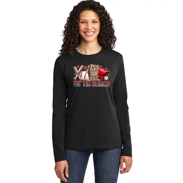 Funny Baseball Lover Tis The Season Baseball Mom Game Day Ladies Long Sleeve Shirt