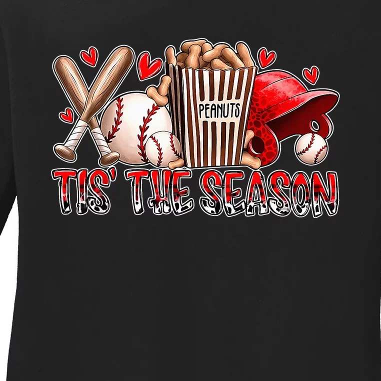 Funny Baseball Lover Tis The Season Baseball Mom Game Day Ladies Long Sleeve Shirt