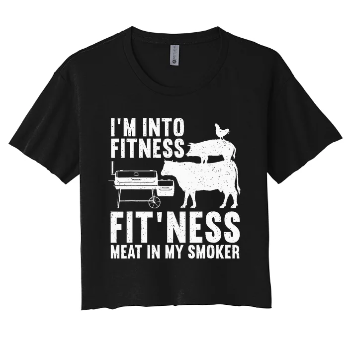 Funny Bbq Meat Smoking Griller Art Women's Crop Top Tee