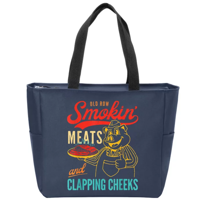 Funny Bbq Meat Groovy Smoking Meats And Clapping Cheeks Zip Tote Bag