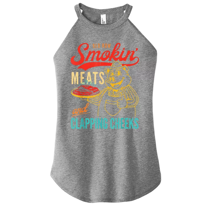 Funny Bbq Meat Groovy Smoking Meats And Clapping Cheeks Women’s Perfect Tri Rocker Tank