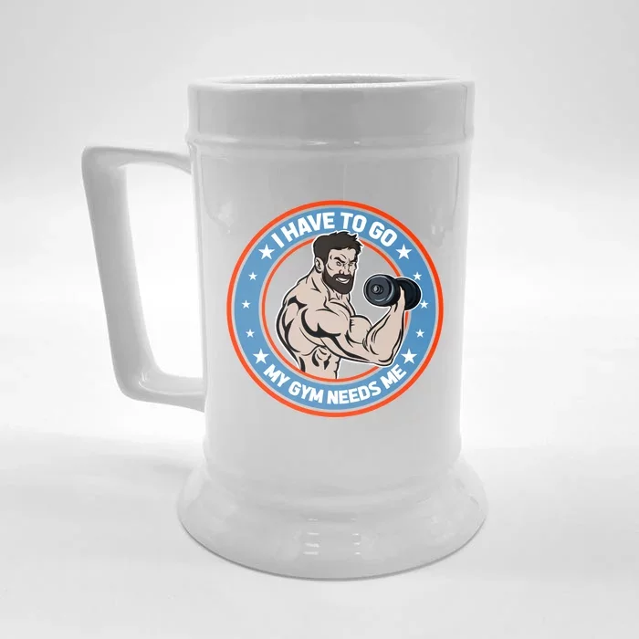 Funny Bodybuilder My Gym Needs Me Workout Gift Front & Back Beer Stein