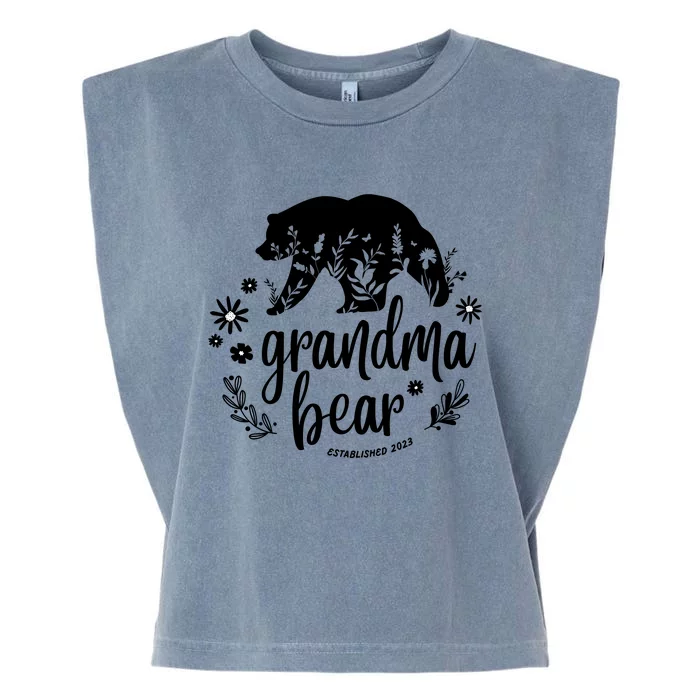 Floral Bear Matching Family Outfits, Funny Grandma Bear Garment-Dyed Women's Muscle Tee