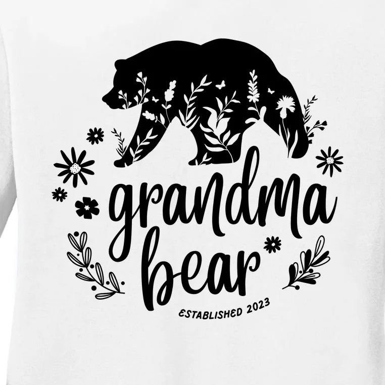 Floral Bear Matching Family Outfits, Funny Grandma Bear Ladies Long Sleeve Shirt