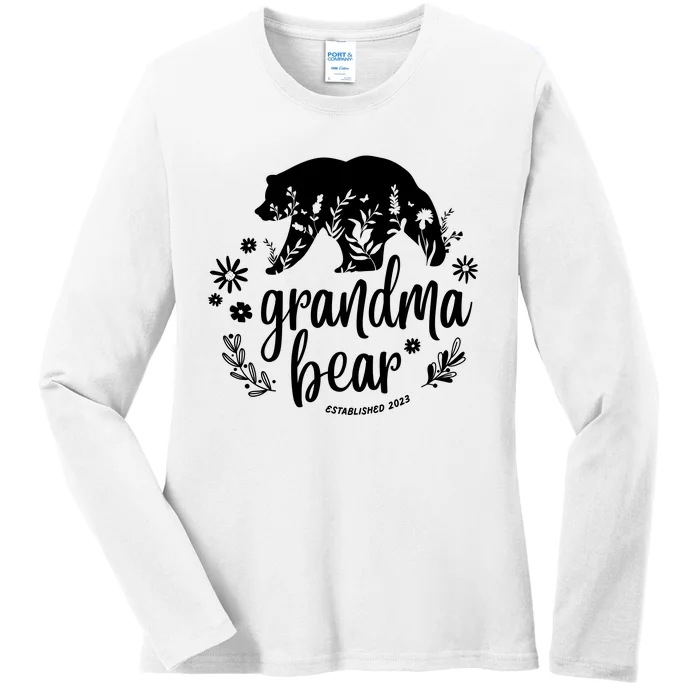 Floral Bear Matching Family Outfits, Funny Grandma Bear Ladies Long Sleeve Shirt